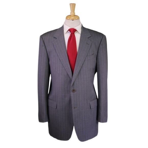 Brooks Brothers Gray w/ Sky Blue Striped Wool Suit Made in USA 42L - Picture 1 of 12